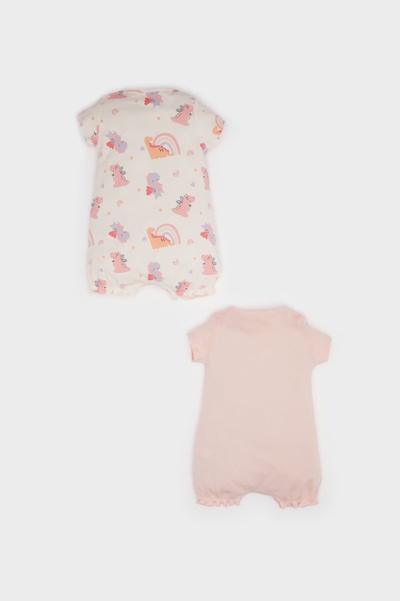 DeFacto Pink BabyGirl Girl Newborn Dinosaur Printed Cotton 2 Piece Jumpsuit Casual - Image 4